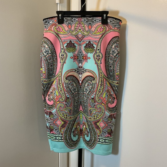 Bisou Bisou Dresses & Skirts - 13. Bisou Bisou Michele Bohbot Blue and Pink Embellished Pencil Skirt Midi SZ S